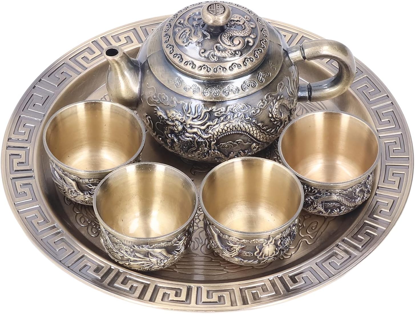 JTLB Exquisite Pattern Tea Set, Moroccan Tea Set, Vintage Luxurious Relief Complete Tools Retro Design, Metal, Gift with Cups Plate for Table Decoration