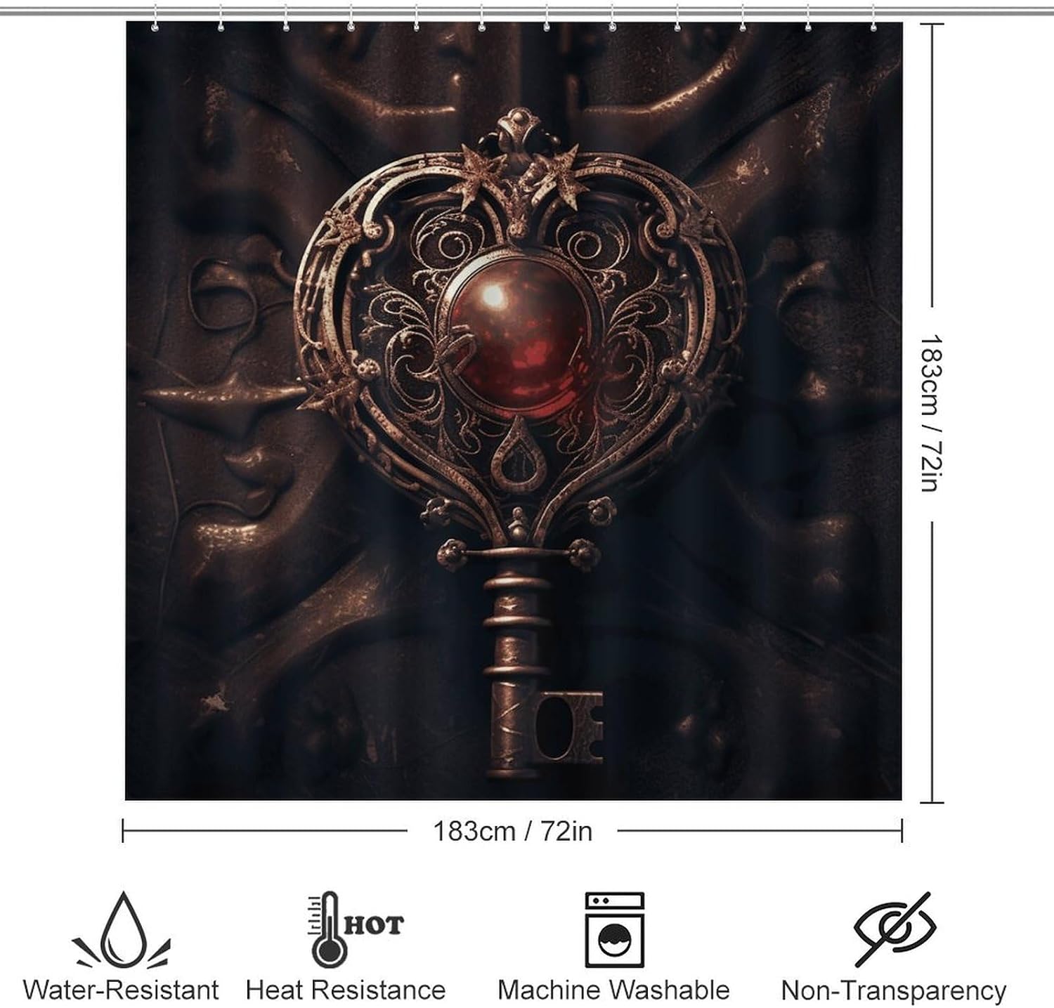 4Pcs Heart Shaped Key Bathroom Sets Decor with Non-Slip Rugs Fashion Toilet Lid Cover Exquisite U-Shaped Mat Modern Shower Curtain with 12 Hooks Bathroom Decor Accessories image 2