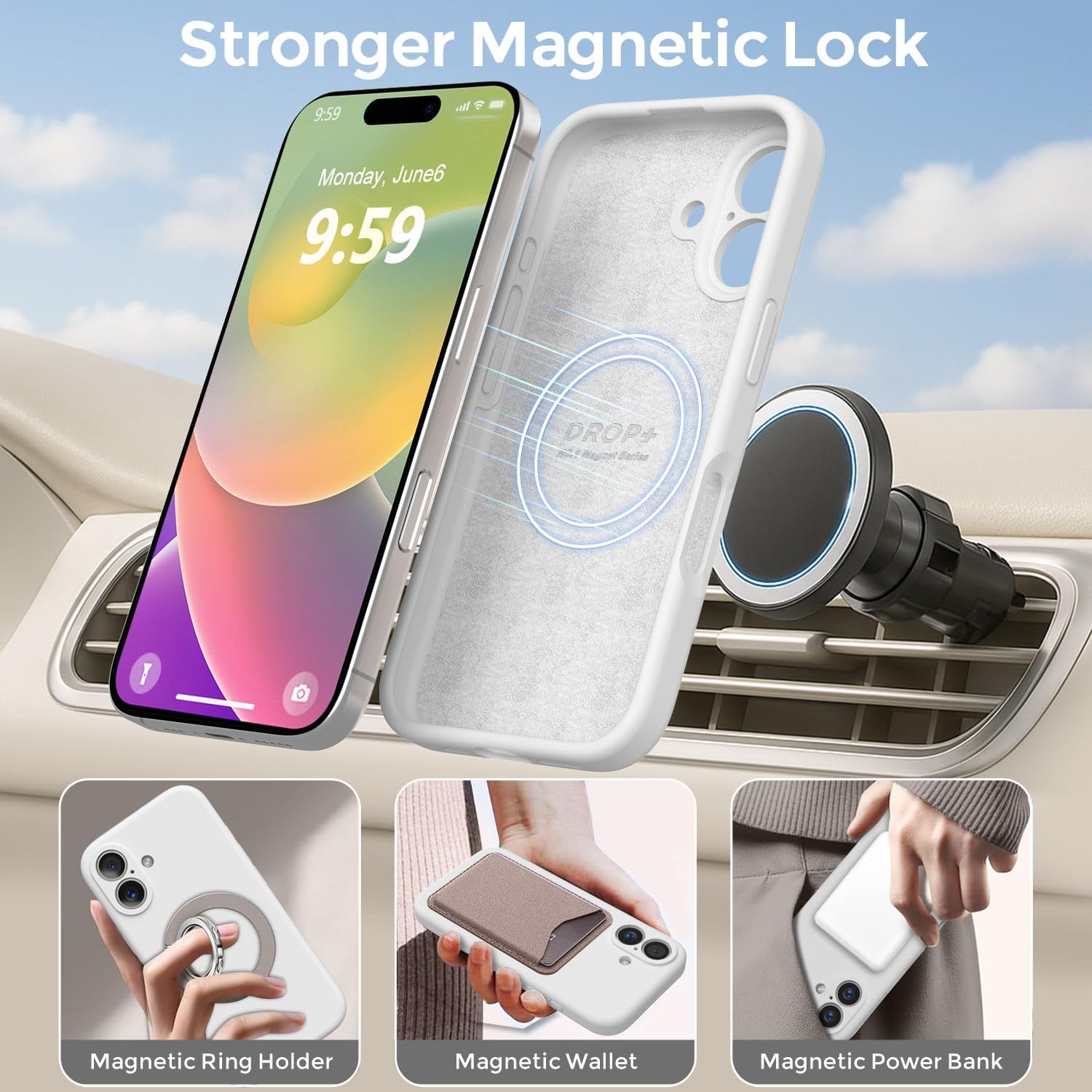 Ktele Magnetic for iPhone 16 Case [Compatible with Magsafe] [Premium Silicone Satin-Smooth Touch] Slim Shockproof Anti-Scratch Microfiber Lining Case, 6.1 inch, White - Image 3