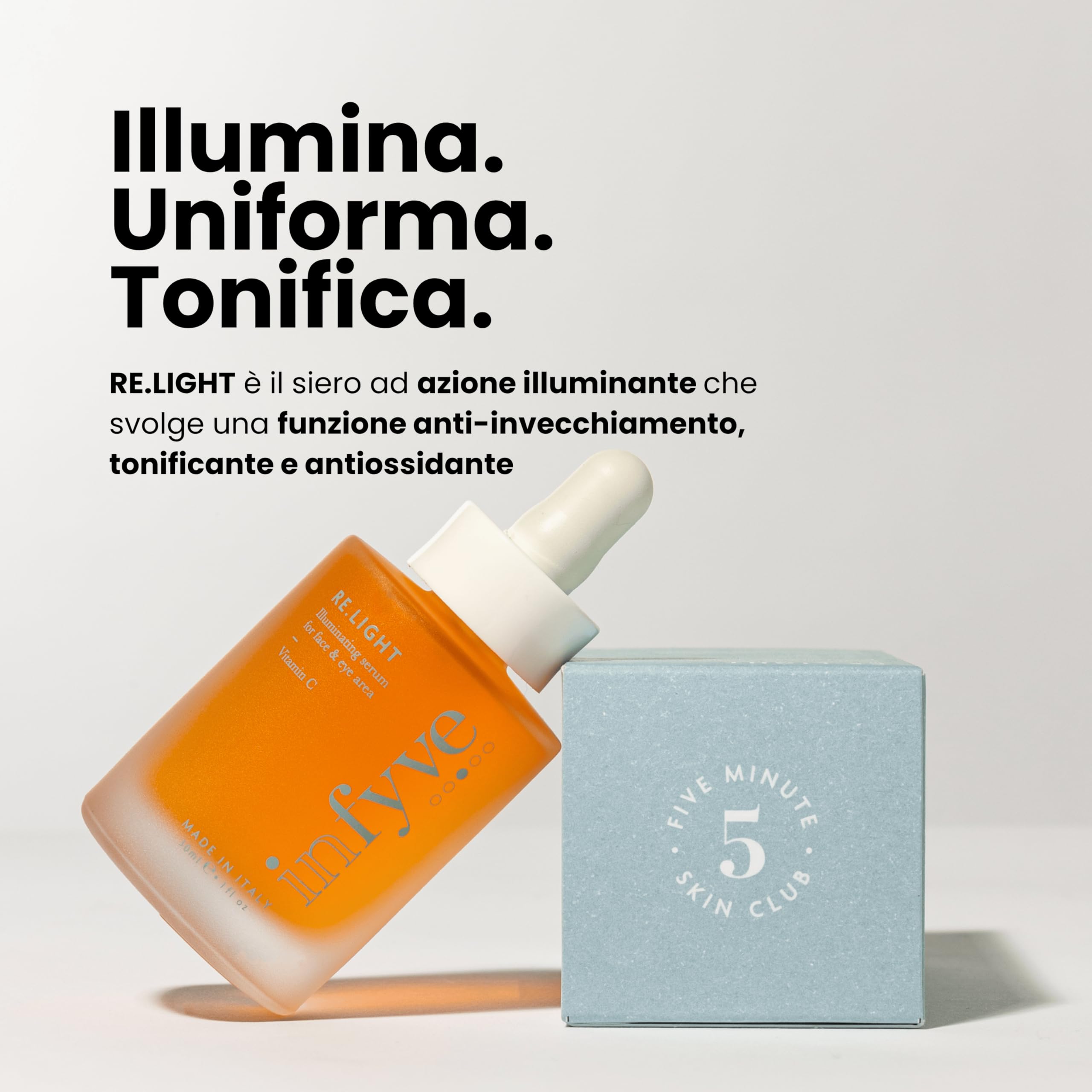 Siero RE.LIGHT | Siero Viso e Occhi Illuminante e Tonificante | con Vitamina C, Acido Ialuronico e Peptidi | Adatto alle Pelli Sensibili | Rende la Pelle più Luminosa, Tonica e Protetta