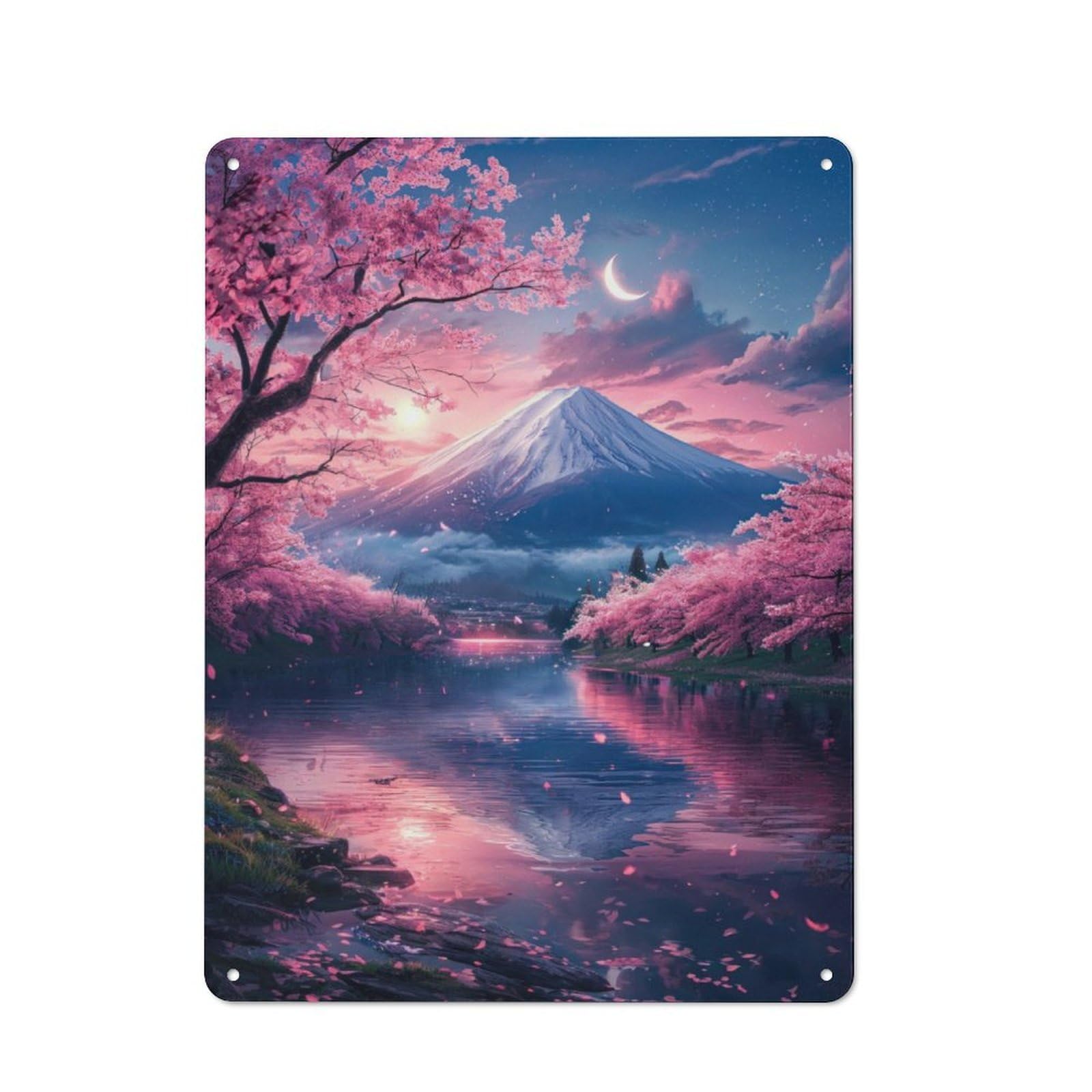 Junmoney Japan Sakura In Mount Fuji Retro Metal Wall Sign 40X30cm With For Garage Wall, A Decorative Metal Sign For Garages And Workshops