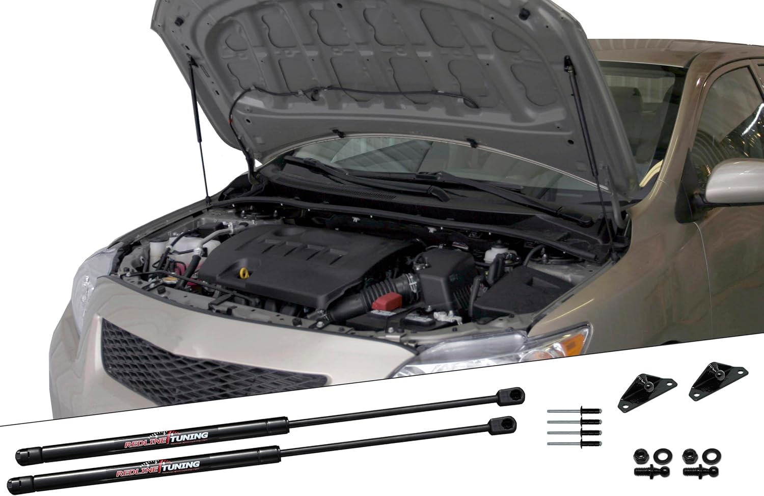 Redline Tuning 21-27014-02 Hood Quicklift Plus System Compatible with Toyota Corolla 2009-2013 (All Black Components)