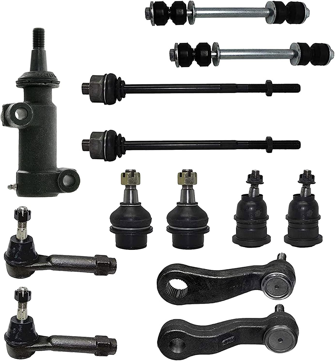 Detroit Axle - Front 13pc Suspension Kit for 1999-2006 Chevrolet Silverado 1500 GMC Sierra 1500, Yukon XL Suburban 1500 Escalade ESV EXT, Tie Rods Ball Joints Sway Bars Idler Arm Bracket Pitman Arm
