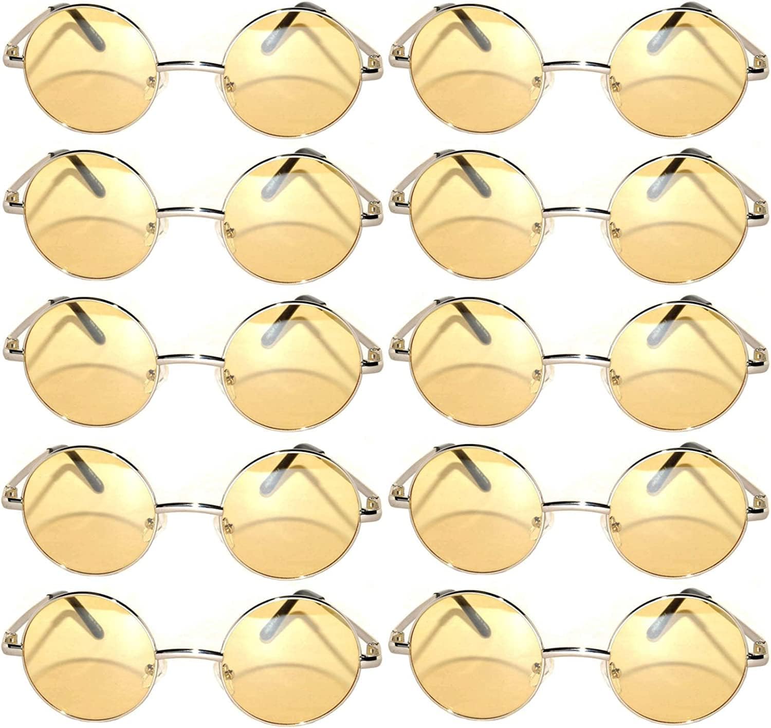 OWL 10 Pack Round Retro Vintage Clear, Tinted, Mirror 43 and 56 mm Lens Sunglasses Metal Frame