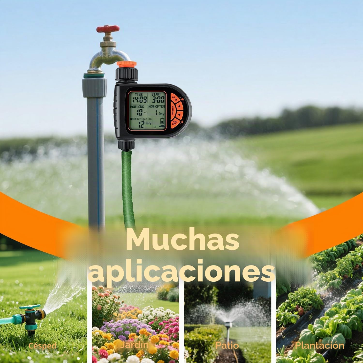 Mcbazel Temporizador de Riego con Retardo de Lluvia y Pantalla LCD, IP65 Impermeable, Temporizador de Agua para Jardín, Balcón, Patio, Granja, Césped