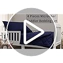 FLXXIE 4 Pieces Toddler Bedding Set, Soft and Breathable Microfiber Crib Sheet Set, Includes Quilted Comforter, Flat Top Sheet, Fitted Sheet, Envelope Pillow Case for Boys and Girls, Navy Blue