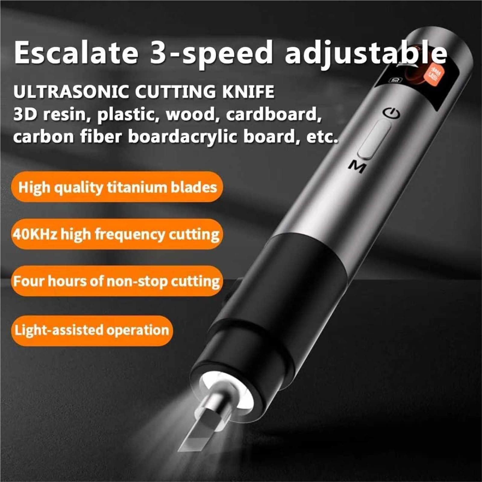 Ultraschall Cutter Messer, 40KHz Handheld Tool mit 3 Schneidmodi, austauschbare Klingen & LED-Licht zum Schneiden von 3D-Modellen, Acryl, Kunststoff, Holz, PVC, Leder