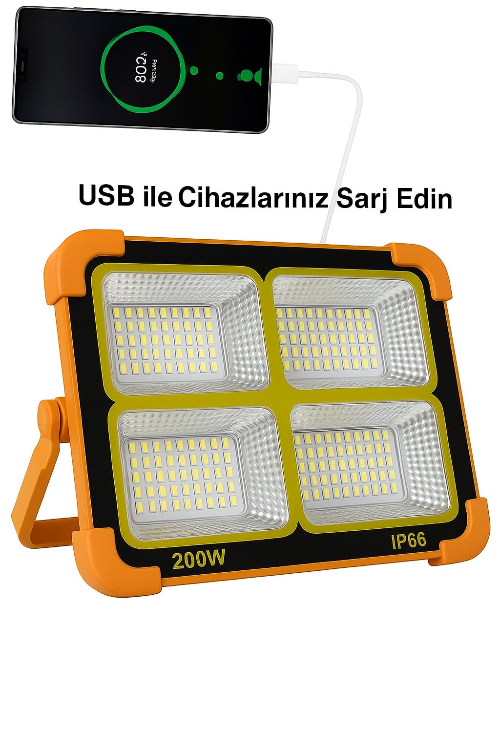 200W Güneş Enerjili Portatif Solar LED Projektör | IP66 Su Geçirmez, 4 Işık Modu, 2200 Lümen, Taşınabilir Şarjlı Lamba | Kamp, Bahçe, Sokak Aydınlatması K2LED