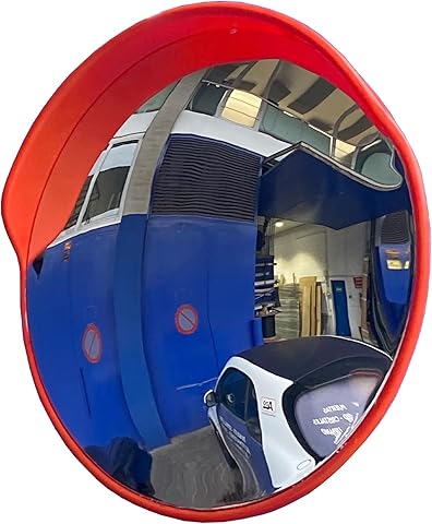 ADO - Espejo convexo exterior de tráfico ø60 redondo policarbonato. Los espejos convexos eliminan los puntos muertos para vehículos y peatones mejorando la seguridad visibilidad en cruces (1- Espejo)