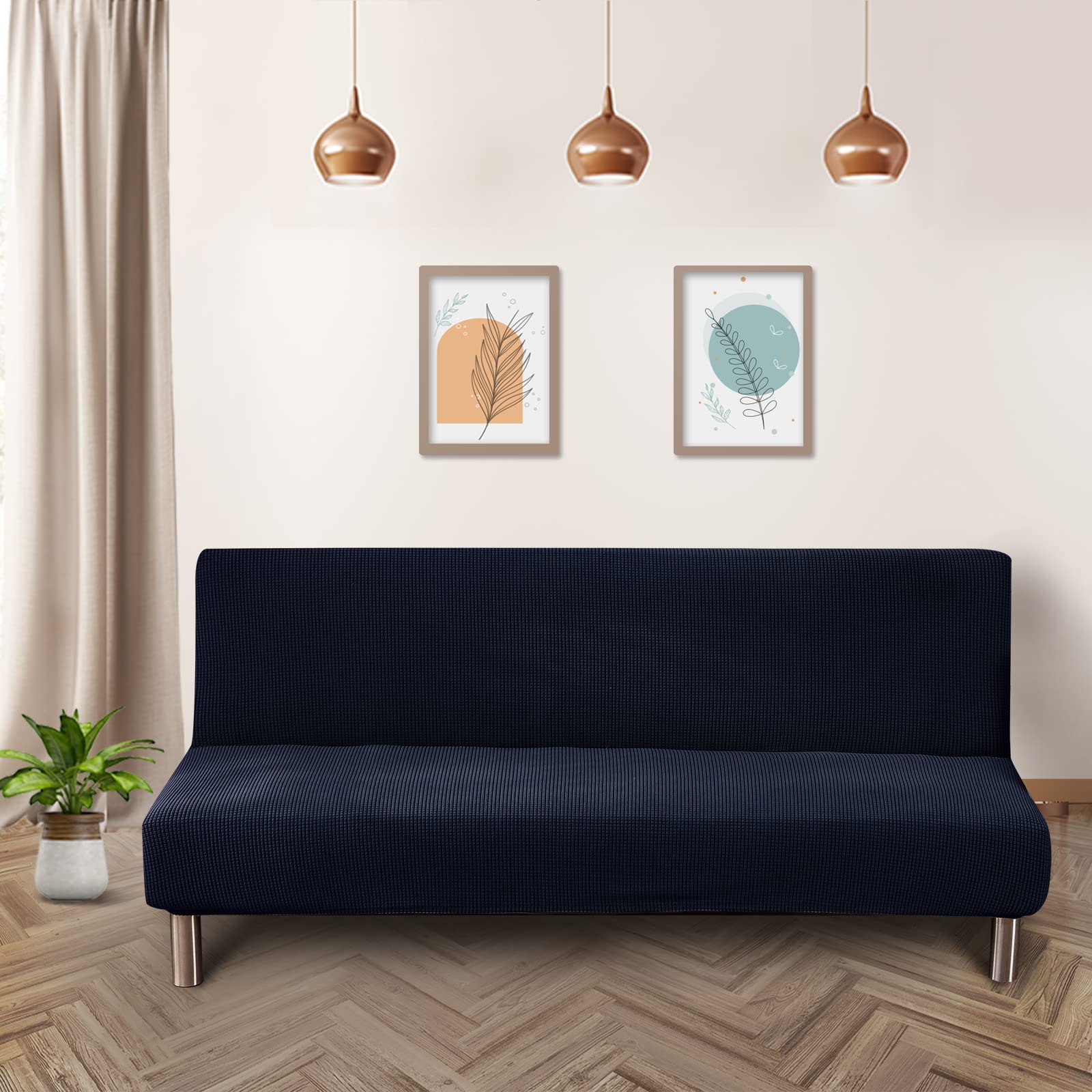 Lydevo Copridivano 3 Posti Senza Braccioli Elasticizzato Universale, Copridivano Letto Pieghevole Clic Clac Lavabile Rimovibile Estraibile, Fodera per Divano Futon per Soggiorno Casa,Jacquard Blu Navy