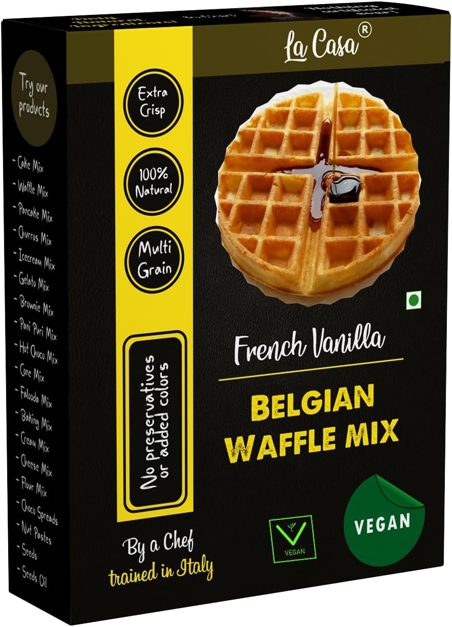 La Casa French Vanilla Belgian Waffle Mix | Pancake Mix | Multigrain | Vegan | Egg-less | No Colors or Preservatives | 400g |