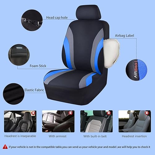 Miniatura 3 de CAR PASS Line Rider Sporty - Juego completo de fundas de asiento de automóvil con 4 alfombrillas impermeables de ajuste universal compatibles con