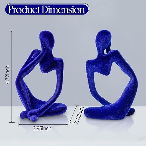 Miniatura 7 de Decoración de estatua de pensador azul, estatua abstracta flocada de pensador, escultura artística de resina, figuras coleccionables modernas para