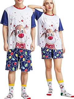 Moosth Womens Mens Pyjamas Set Satin Family Pajamas Summer Short Sleeve Matching Christmas Pyjamas for Couples