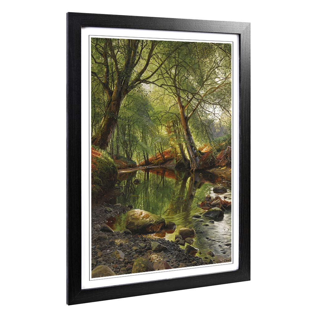 Big Box Art Framed Print of Peder Mork Monsted A Woodland Stream Design | Wall Art Picture | Home Decor for Kitchen, Living Room, Bedroom, Hallway, Black, A2 / 24.5x18 Inch / 62x45cm