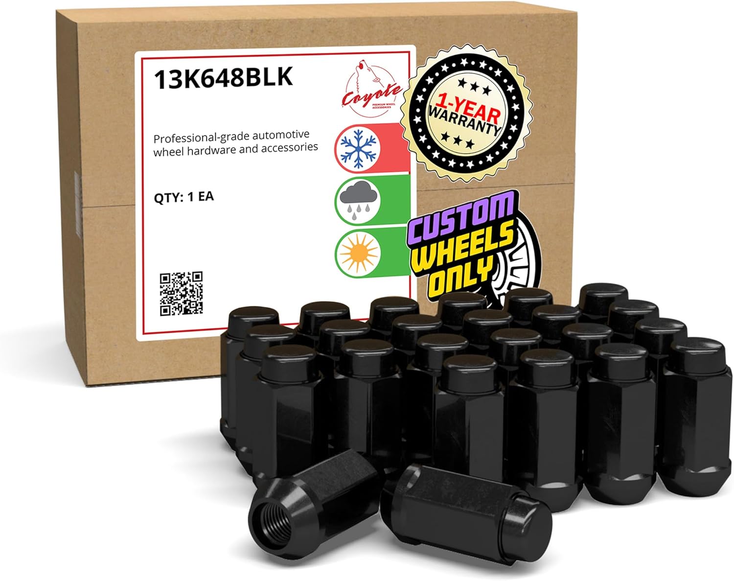 Wheel Accessories Parts 24 Pcs M14x1.5 14x1.5 Thread Bulge Acorn 2.00" Long Lug Nuts Black 7/8" 22mm Hex Fits Chevrolet Silverado GMC Sierra 1500 ｜ Ram 1500