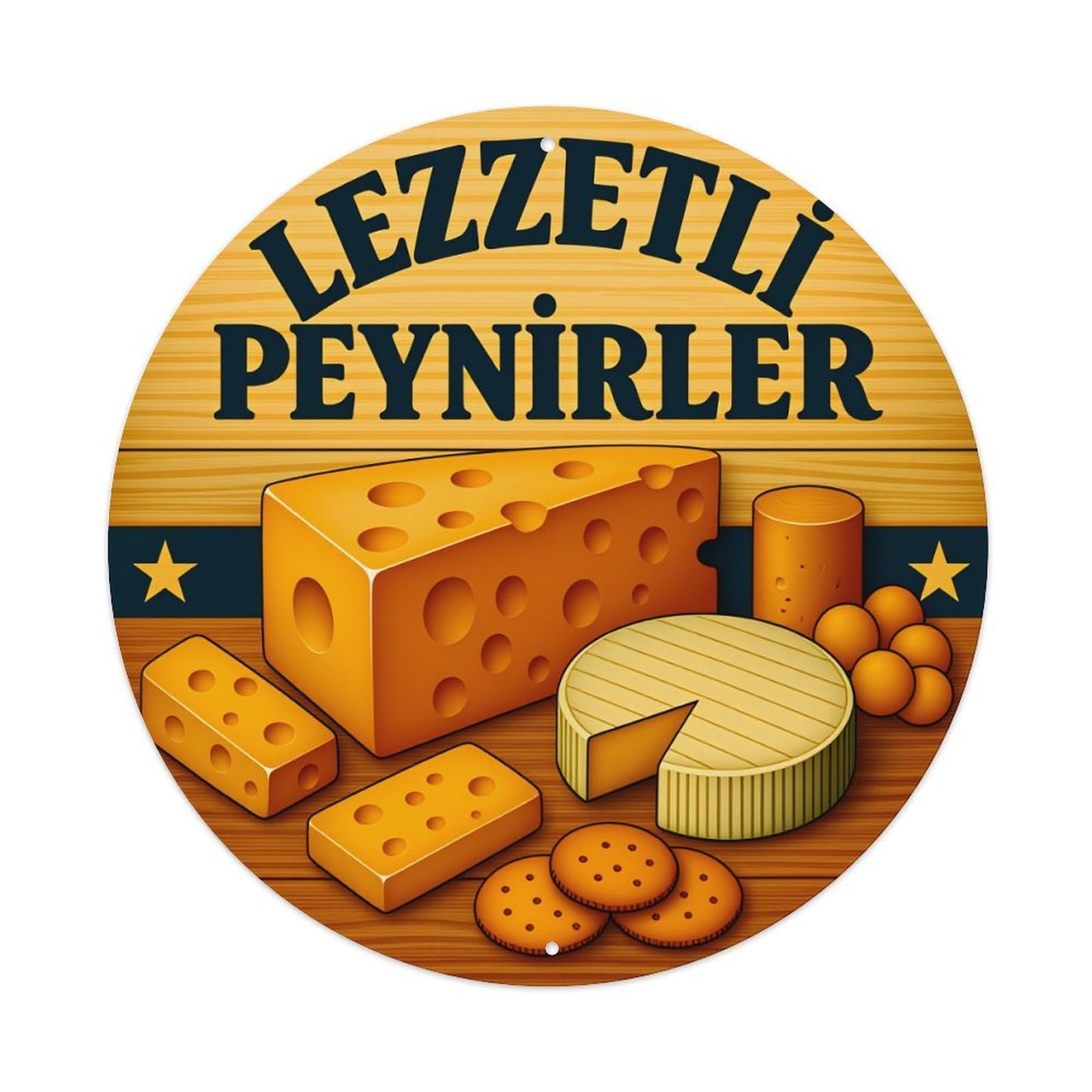 Lzwbntey Vintage Cheese Block Round Slices Crumbly Metal Tin Sign Retro Wall Decor For Home Bar Garage Cafe, Indoor & Outdoor Decorative，Circle Metal Poster, 8X8 Inch