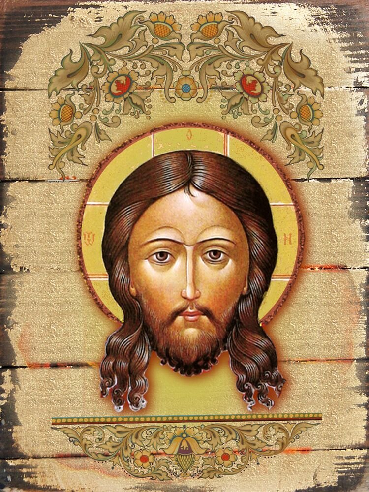 G. Debrekht Icon of The Holy Face Wooden Board Art, 6 x 8