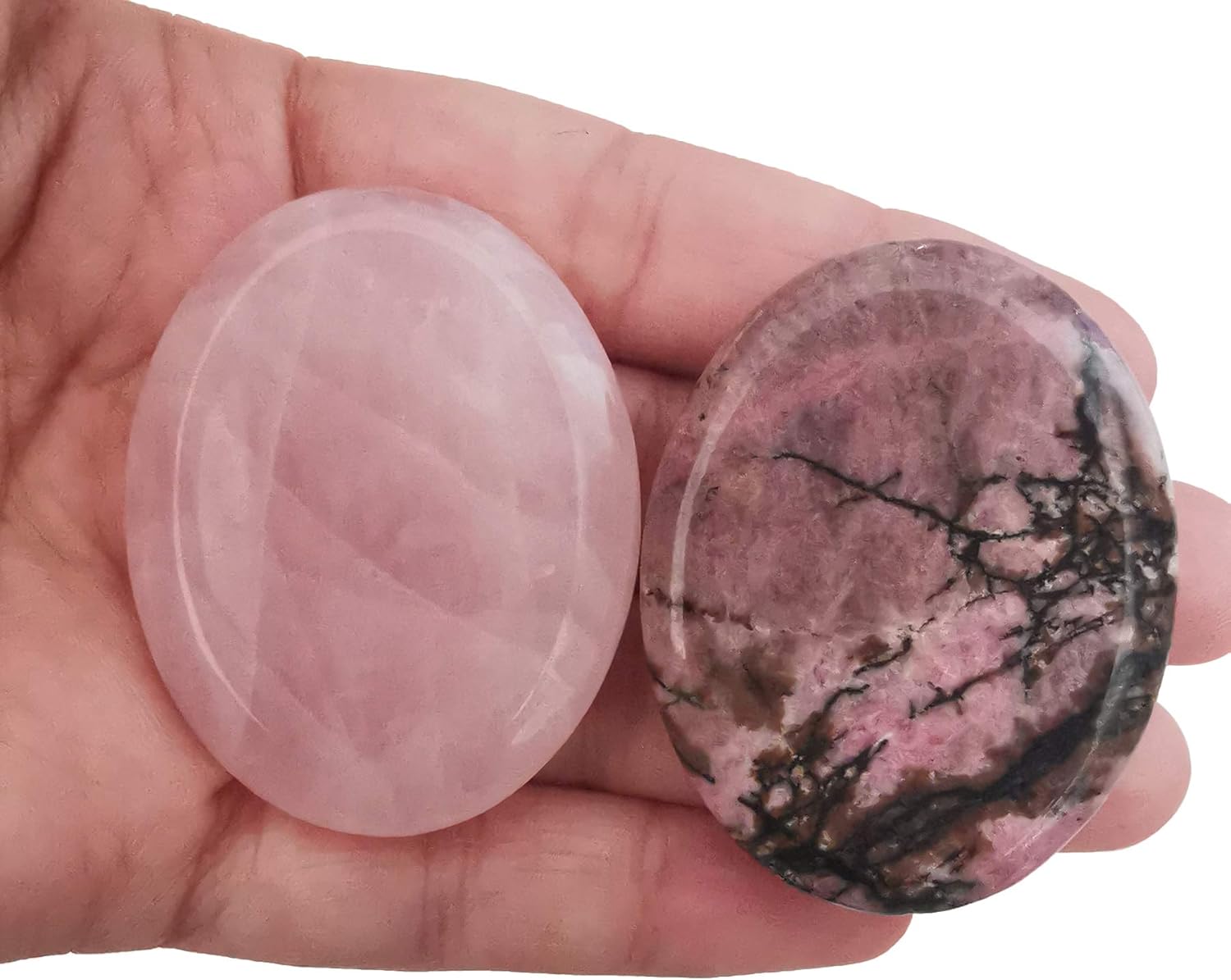 Loveliome Rhodonite and Rose Quartz Thumb Worry Stone, Stress Relax Healing Reiki Crystal Pocket Palm Stones,Pack of 2 : Home & Kitchen