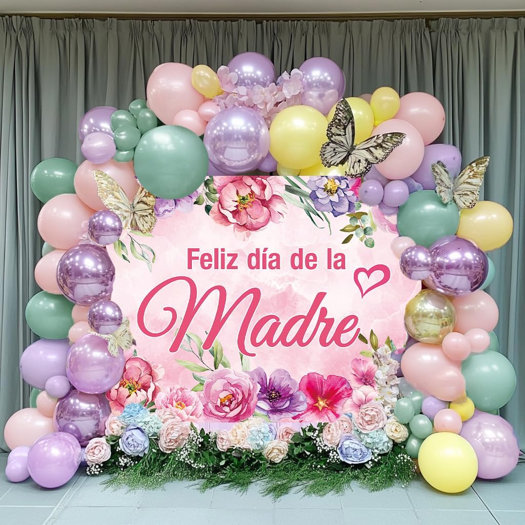 Feliz Dia De La Madre Backdrop Happy Mother's Day Decorations Background Mexican Feliz Dia Mama Banner Best Mom Ever Indoor Outdoor Wall Decor (7x5FT: 84x60 inch)