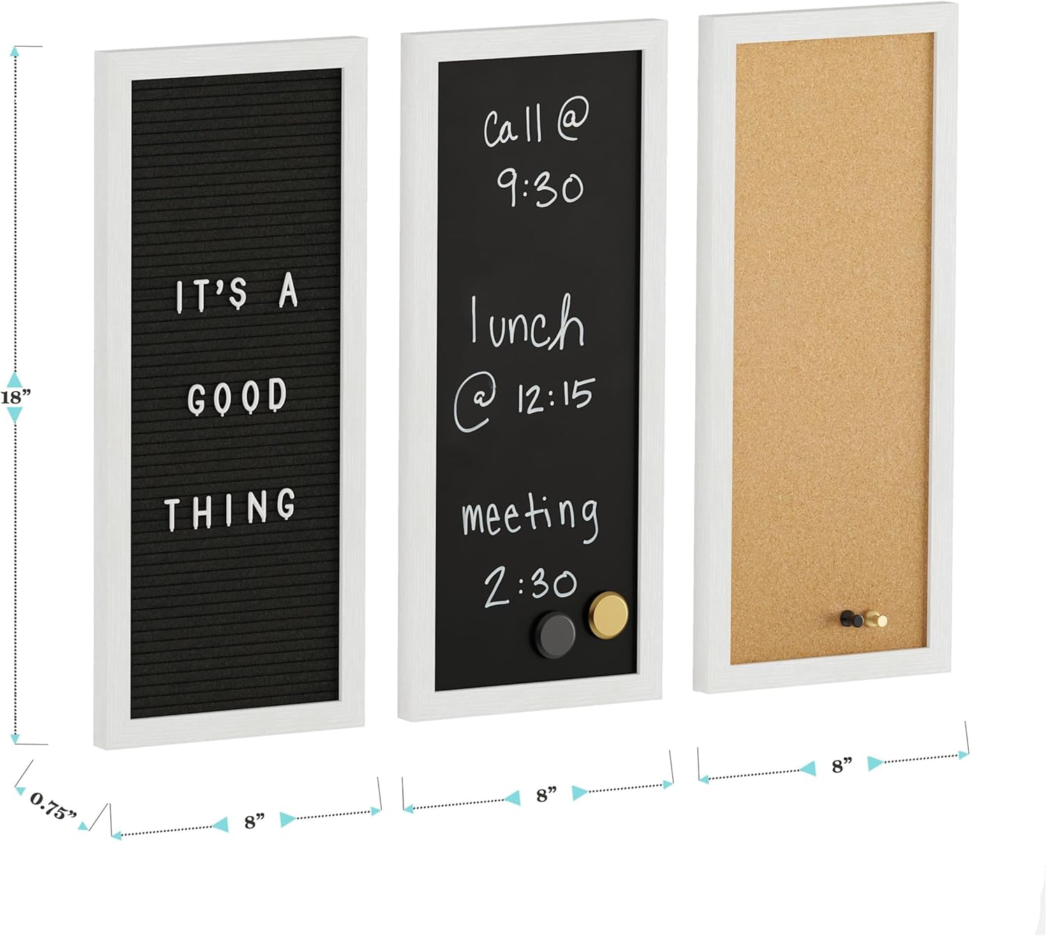 Martha Stewart Everette Cork Board, Chalk Board, Letter Board Set with Included Push Pins, Magnets, Liquid Chalk, Letters, 18" x 24", Light Natural Woodgrain Frame