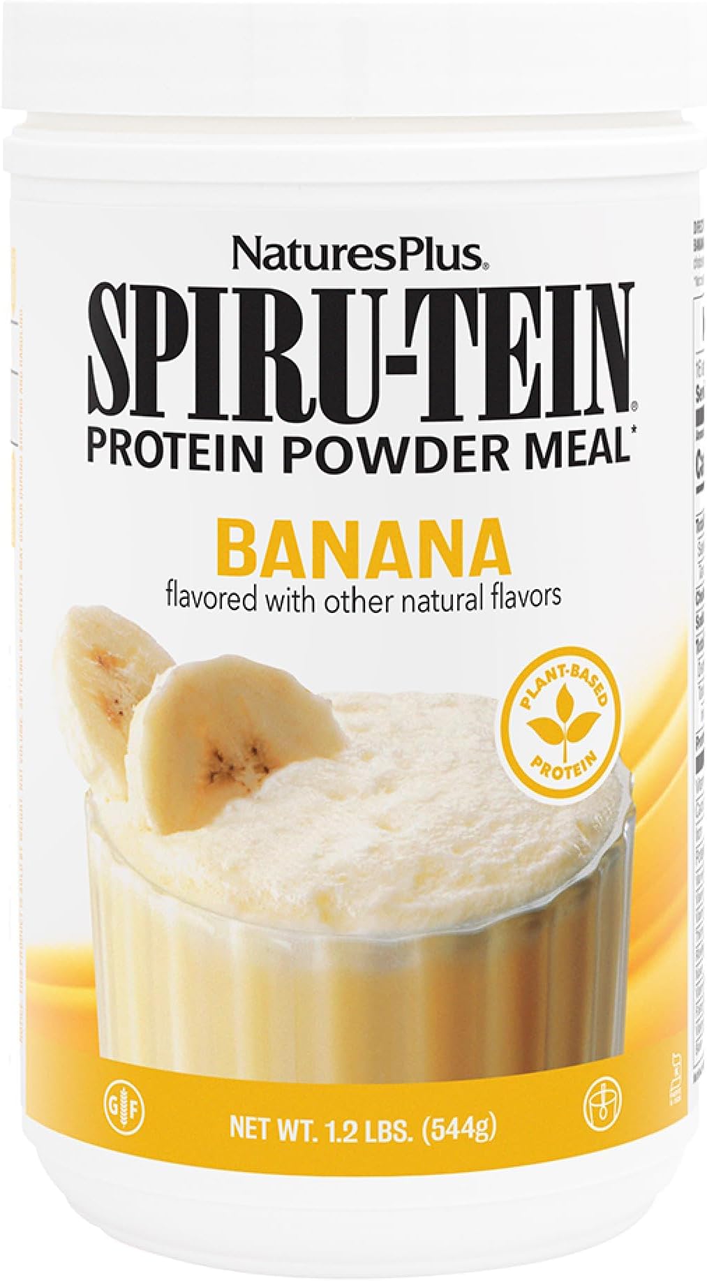 NaturesPlus SPIRU-TEIN, Banana - 1.2 lbs - Plant-Based Protein Shake - Non-GMO, Vegetarian, Gluten Free - 16 Servings