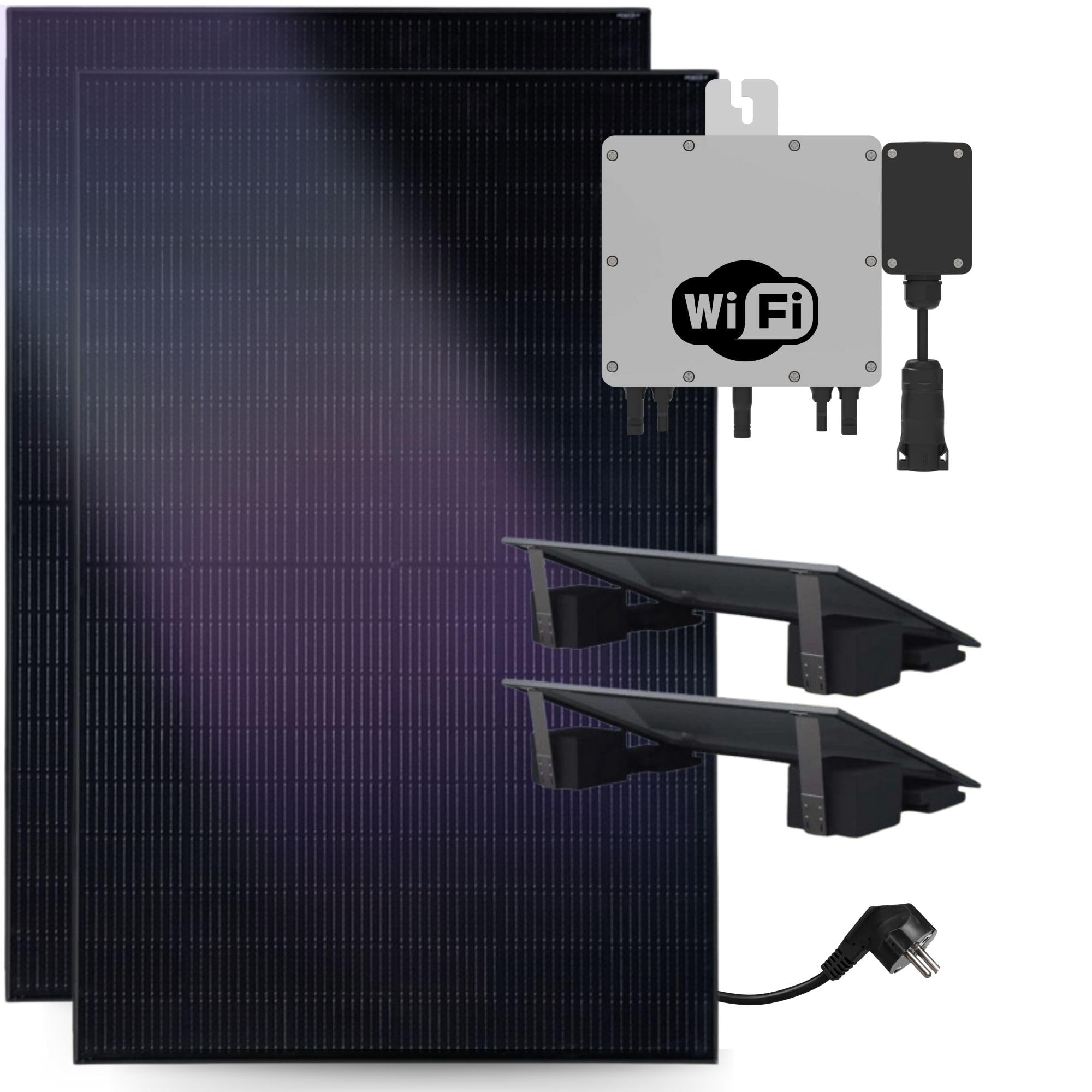 Balkonkraftwerk 800W komplett Steckdose Flachdach - KLARBEIT I 2x Balkonkraftwerk Halterung Flachdach | 2x Full Black 440w Solarpanel |800W Wechselrichter upgradebar | Balkon Solaranlage