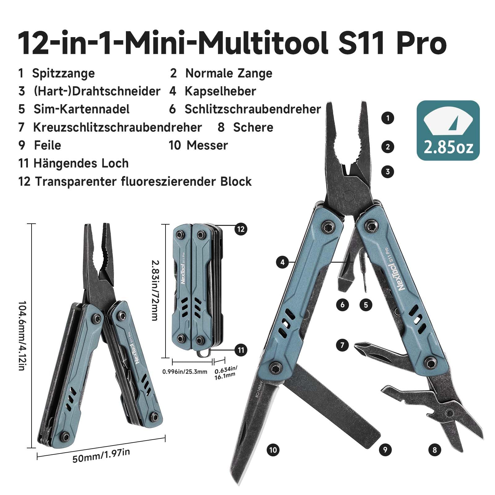 NexTool Multitool Mini Sailor S11 Pro 12 in 1, strumento multiuso EDC compatto in acciaio inossidabile