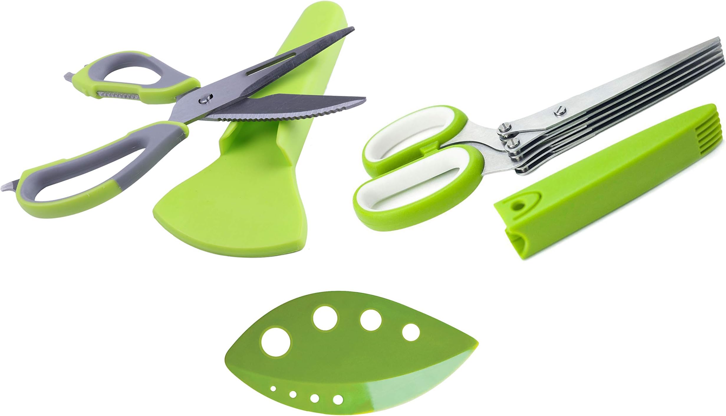 2 PCS Kitchen Essentials: 5 Blade Herb Scissors, Multi-Purpose Shears, Bonus Herb Strippers