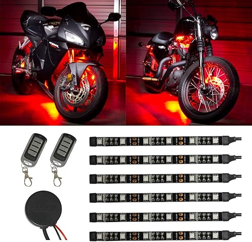LEDGlow Kit de iluminación LED roja avanzada para motocicleta, 4 patrones, 4 niveles de brillo, tiras de luz flexibles de 6 pulgadas, incluye caja