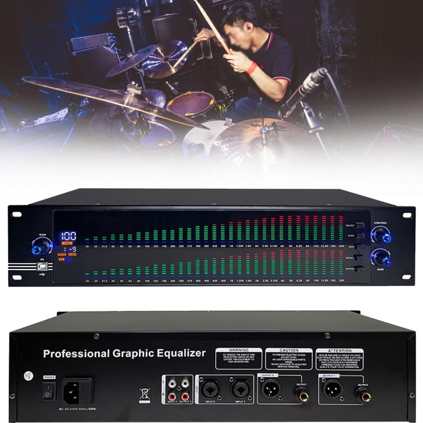 Ecualizador Digital EQ Reducción De Ruido con Pantalla De Espectro 31 Bandas 10 Efectos Preestablecidos Guardados con Pantalla LCD HD Chip De Procesamiento DSP (Color : Double)