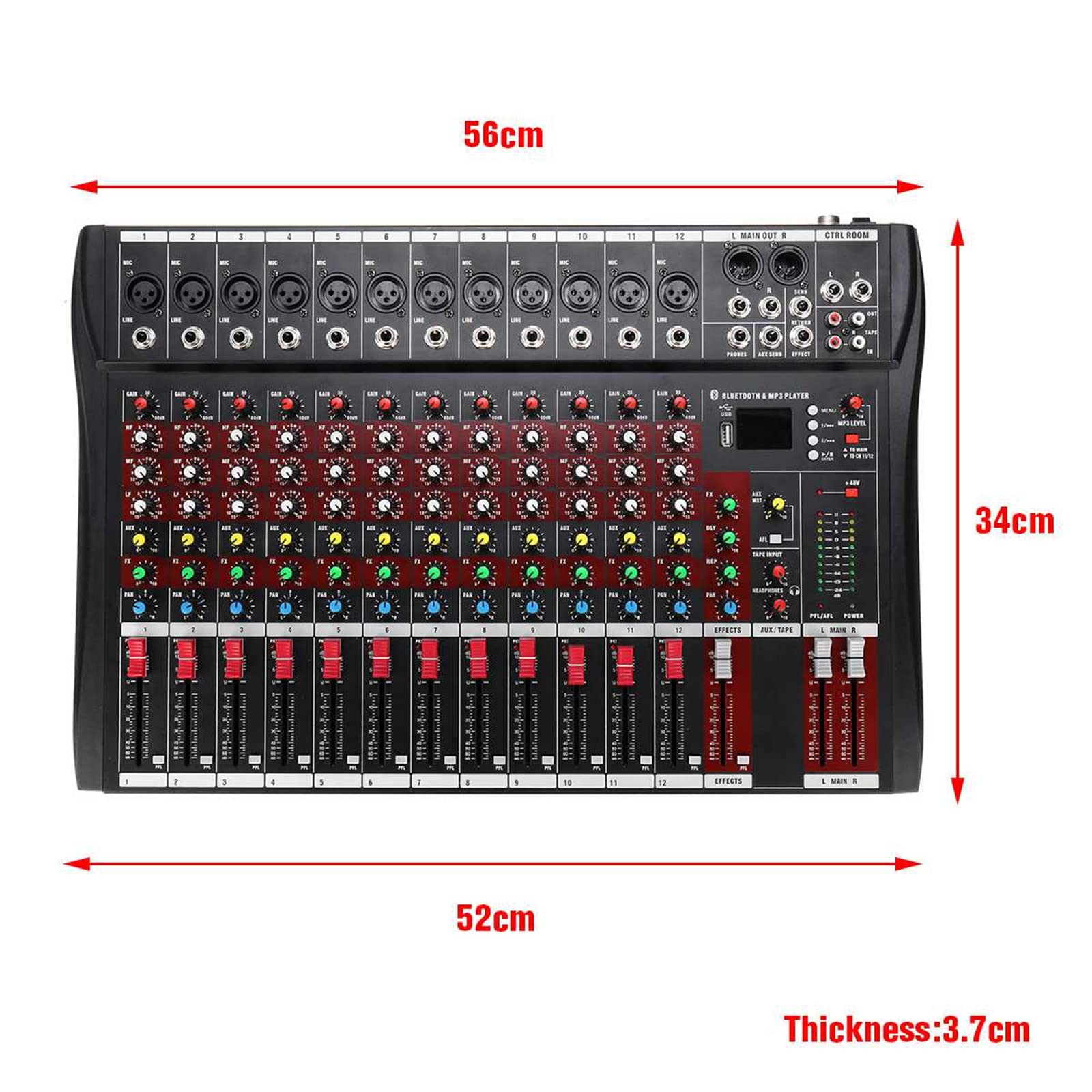 Controller DJ Mixer USB 12 canali Mixer Audio Professionale Scheda Audio DSP a 24 Bit incorporata Effetto Digitale MP3, Bluetooth, Controller Audio DJ