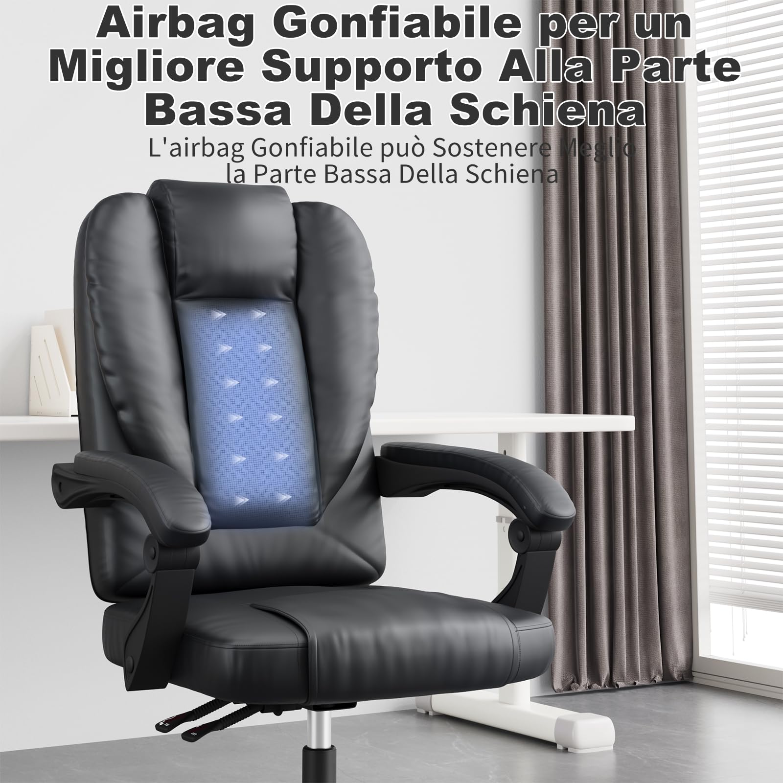 naspaluro Sedia da Ufficio, Sedia Scrivania Ergonomica Con Schienale Alto Inclinato a 135°, Sedie Girevole Confortevole in Pelle Di Alta Qualità, Sedie Sollevabile Con Cuscino a Molla, Nero