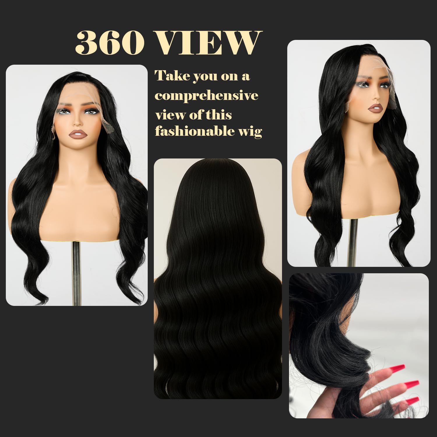 13x6 Lace Front Wig for Women, 30in Body Wave Synthetic Wig for Black Women with Elastic band, HD Lace Heat resistant Hair with Natural Density for Party Daliy, Trimmable, Natural Hairline Glueless