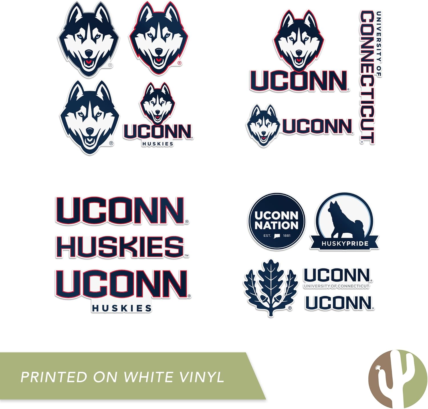 Desert Cactus University of Connecticut Sticker UConn Huskies Vinyl Decal Laptop Water Bottle Car Scrapbook Sheet (Type A)