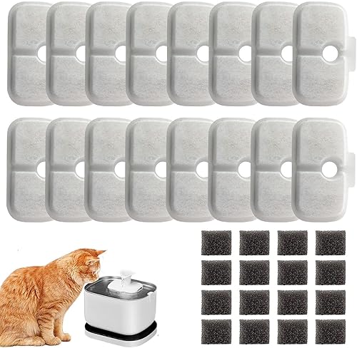 16 Pack Cat Water Fountain Replacement Filter for Petlibro Dockstream Cat Water Fountain(PLWF005/PLWF115/PLWF105, Pet Water Fountain Filter with Replacement Pre-Filter Pump Sponges(16+16)