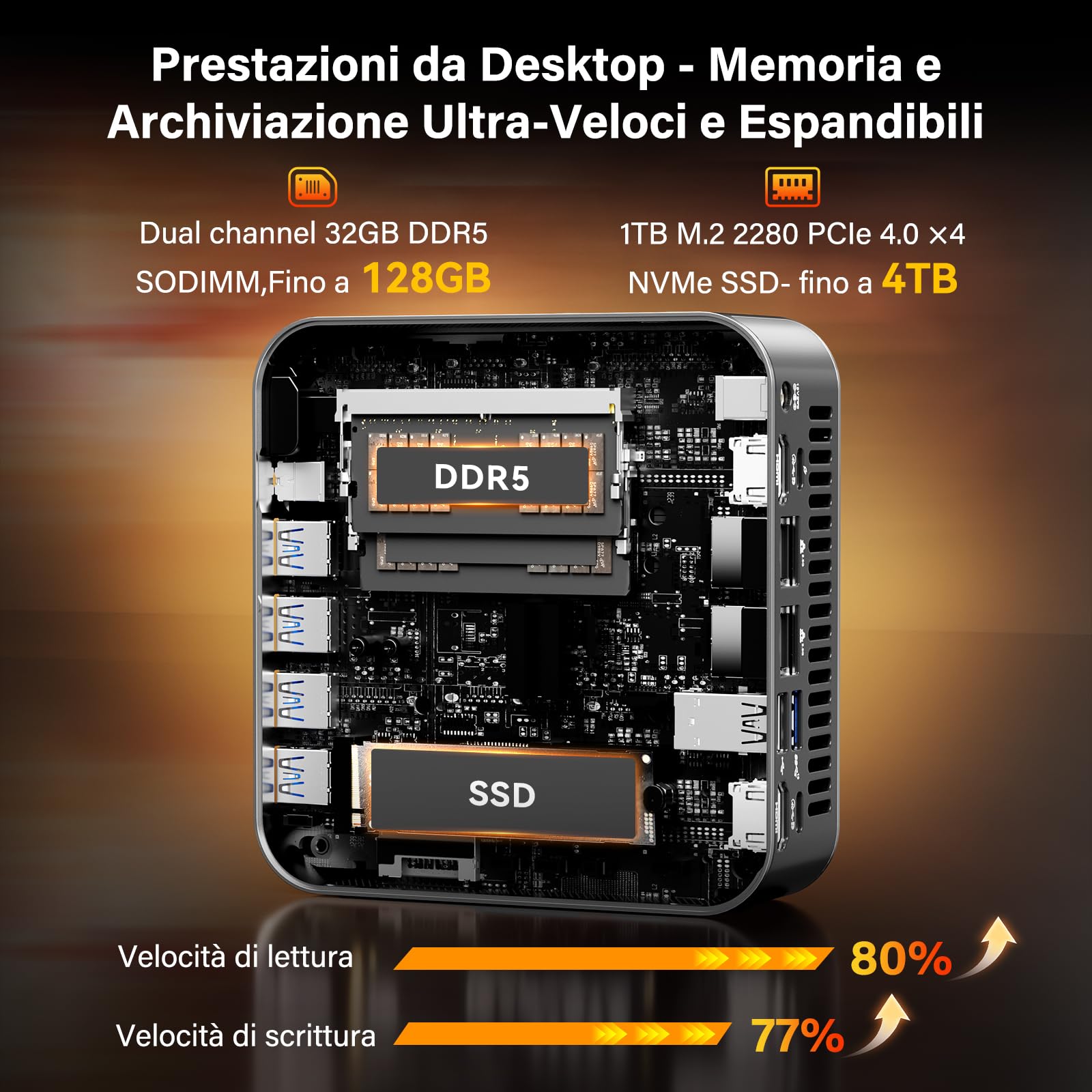 GEEKOM AI Mini PC A9 Max con AMD Ryzen AI 9 HX 370(80 TOPS),32GB DDR5 RAM e 1TB NVMe SSD(Espandibile),Windows 11 Pro,HDMI 2.1/USB4/DP1.4/2.5G Dual LAN/8K Quad Display/WiFi 7/BT 5.4