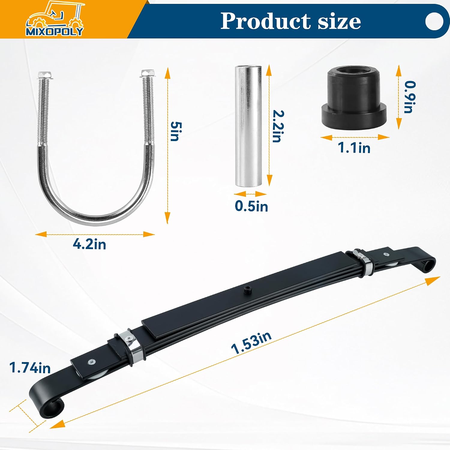 Golf Cart Rear Leaf Spring Kit for Club Car DS 1982-up, 4-Leaf Heavy-Duty Rear Suspension Assembly, Replaces OEM 102006501 1014675 1011149 1012618 1012324 1010974