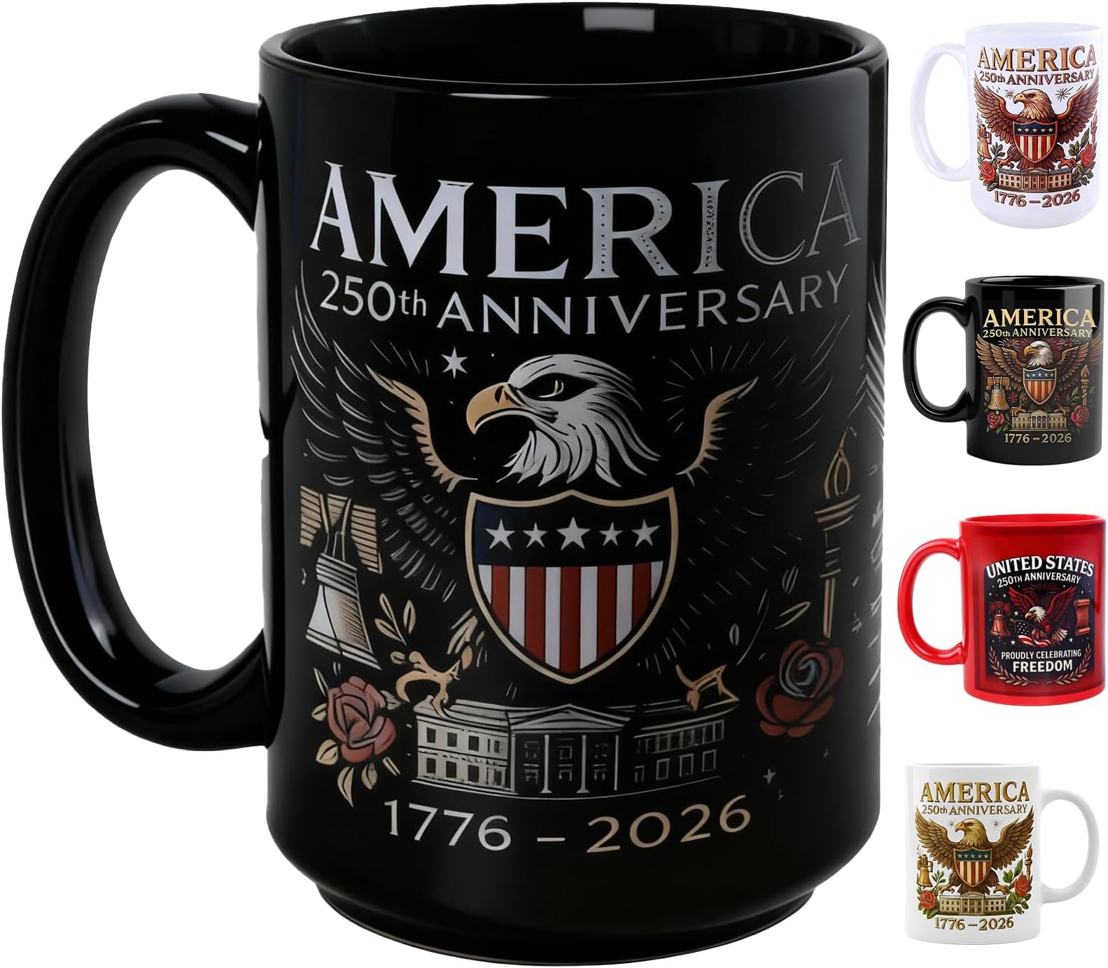 USA 250th Anniversarys Coffee Mug,15 Oz Large Tea Cup,250 Years America Birthday Marine Corps Army Hat,250 Years America Garden Flag Gift for Men, Women,Boss,black
