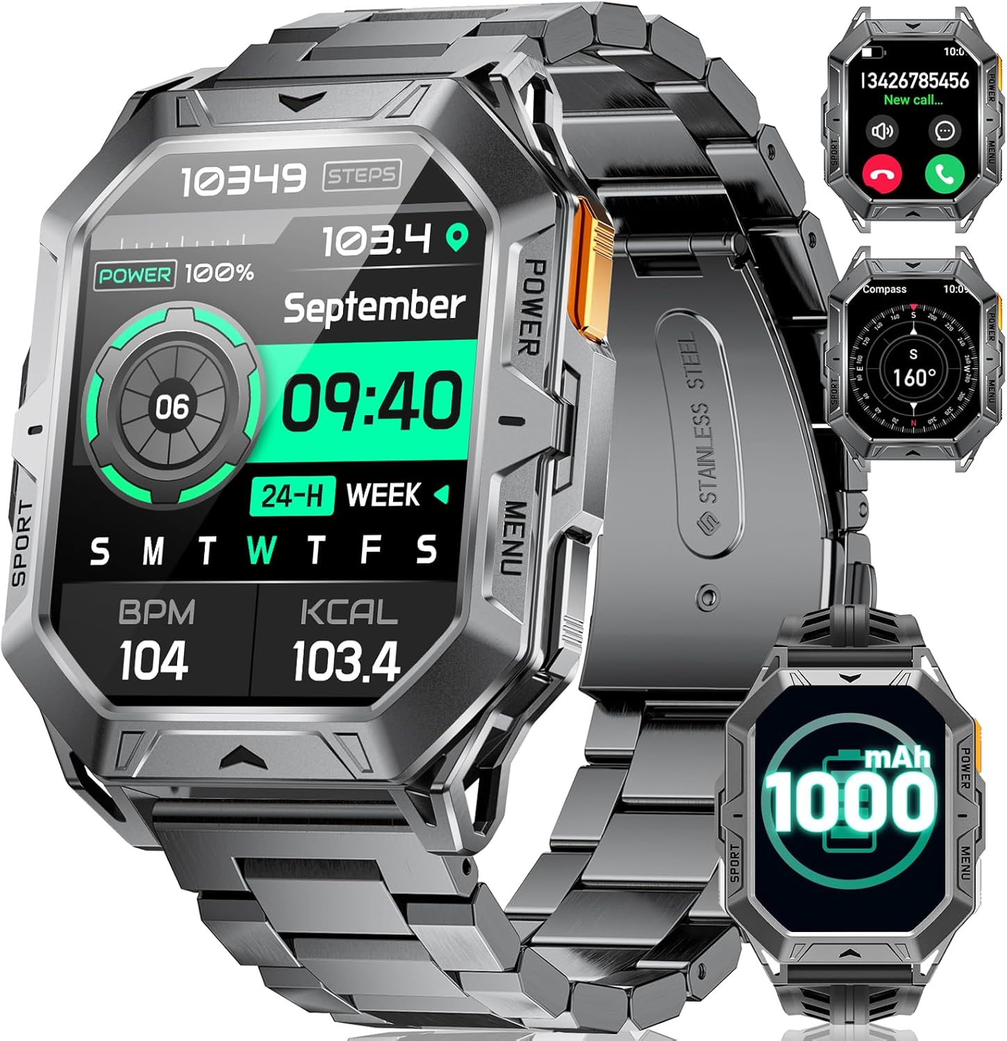 LIGE Military Smart Watches for Men(Answer/Make Calls),100-Day Battery Life,2.13" AMOLED Outdoor Sports Smartwatch with Compass,Fitness Tracker with 100+Sports Modes for Android iOS,AI Voice