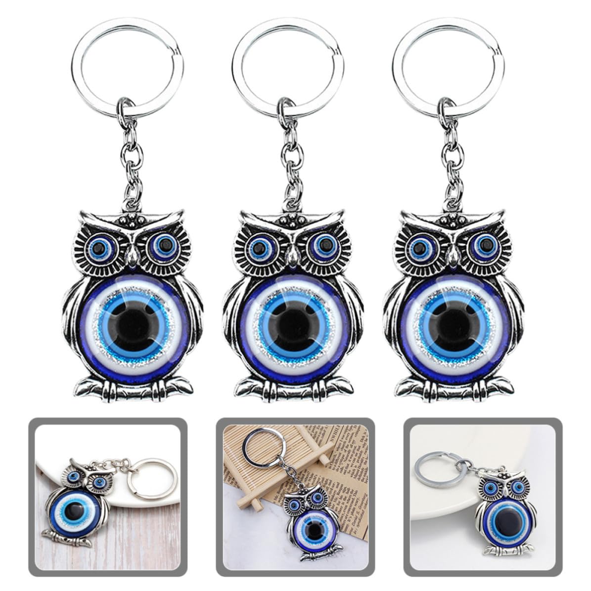 Operitacx 15 Pezzi Portachiavi a Forma di Gufo Blu in Lega di Zinco per | Accessori per Zaini e Borse, Pendente Leggero e Resistente, per Chiavi Auto e Uso Quotidiano