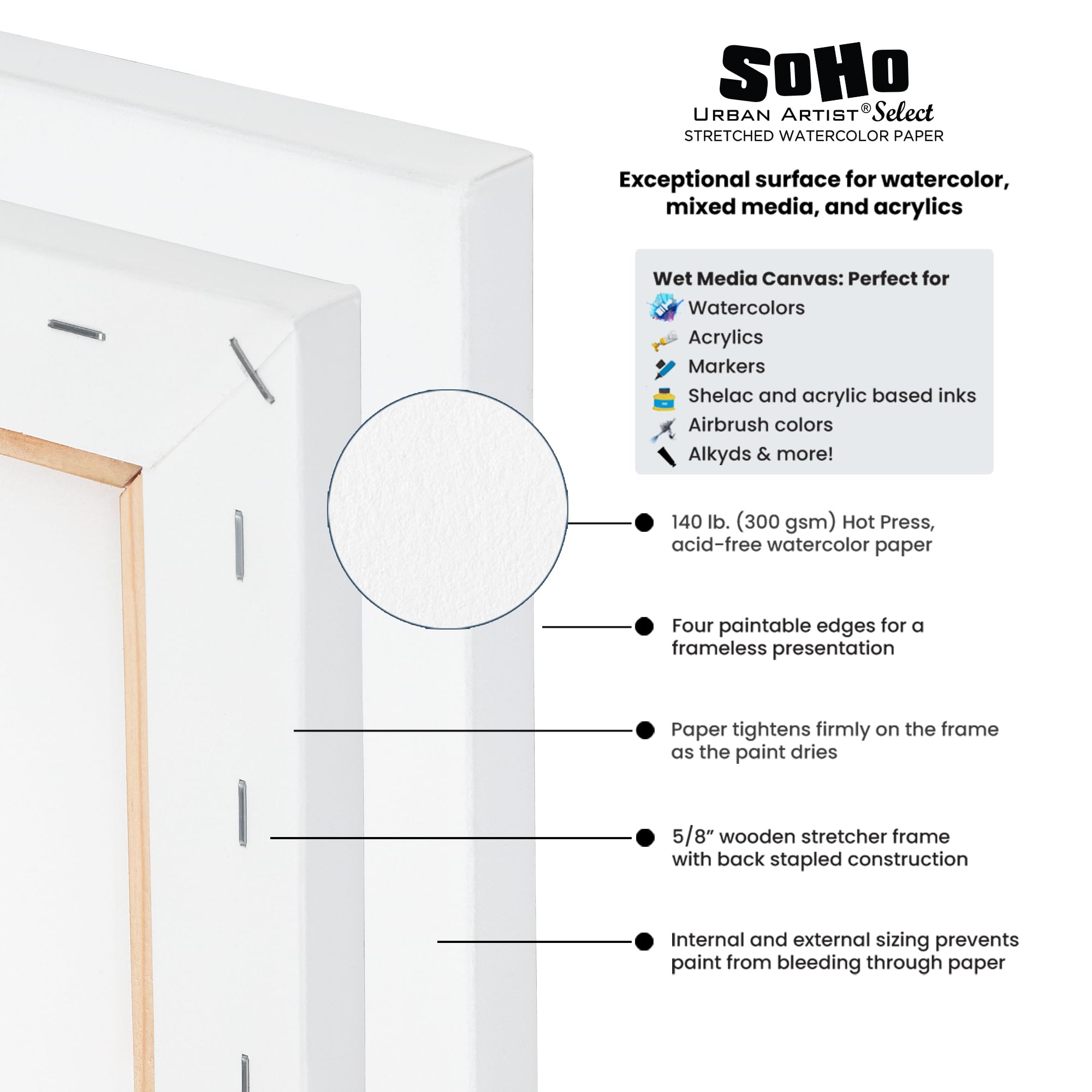 SoHo Urban Artist Aquarellblock – 20 Blatt, 63,5 Kg Kaltpresse, 25% Baumwolle, Säurefrei, Nachhaltig