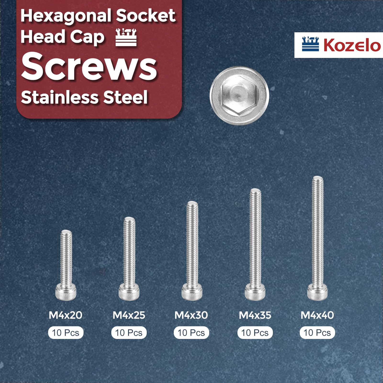 Kozelo 50pcs M4 Socket Head Cap Screws Bolts Nuts Assortment Kit - Image 2