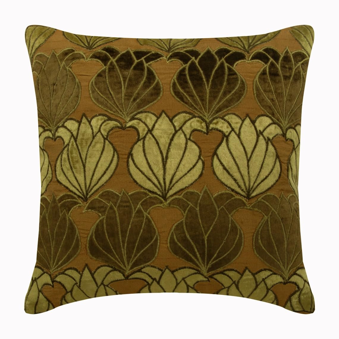 The HomeCentric White Cushions Cover, 45x45 cm (18x18 inch) Cushion Covers, Silk Square Decorative Cushions Cover, Velvet Applique Floral Theme Cushion Cover, Modern Floral Accent - Brown Lotus โ image 1