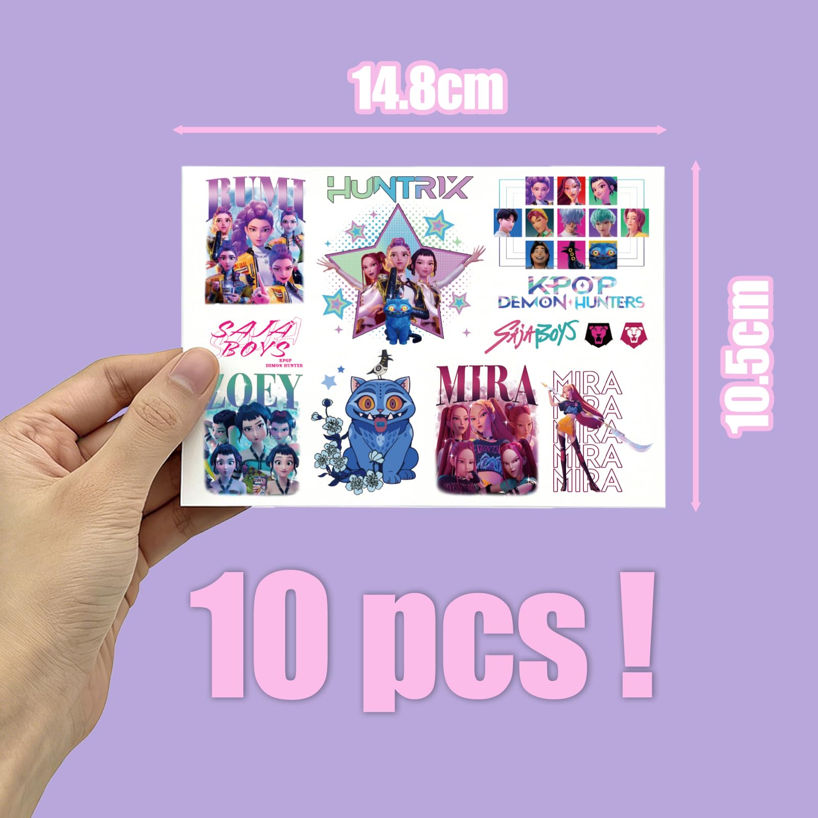 Huntrix Kpop Demon Hunters Temporäre Tattoos – 10 Große Blätter K Pop Demon Hunter Fake Tattoo Sticker Set | Hautfreundliche Kinder Mitgebsel & Geburtstagsdeko - 3