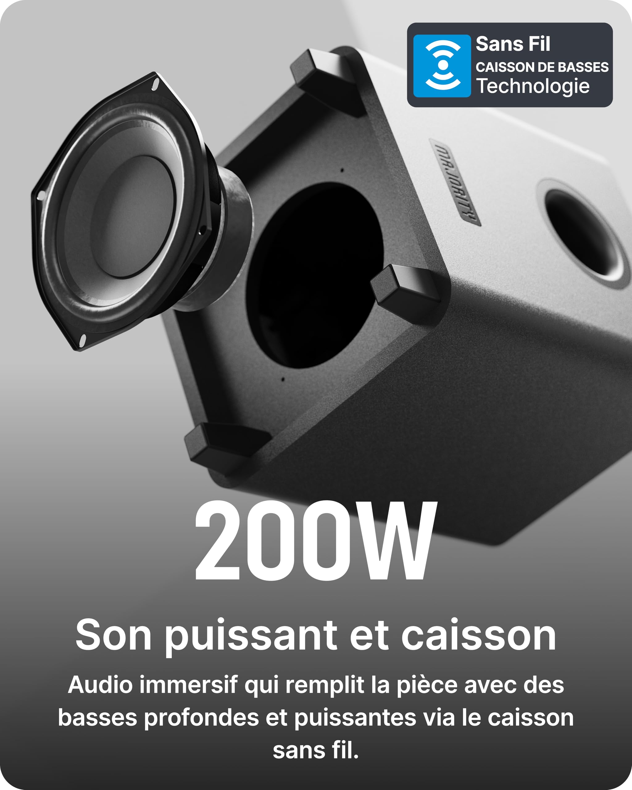 Majority Naga 40 Plus Barre de Son TV 2.1 avec Caisson de Basses sans Fil, Bluetooth 5.0, HDMI Arc