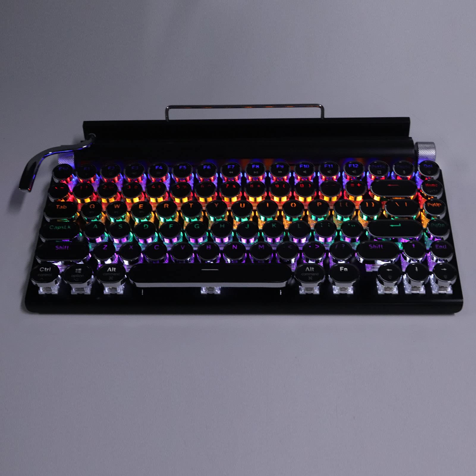 Annadue Teclado Retro para Máquina de Escribir, 83 Teclas, Teclado Mecánico, Luz RGB, Bluetooth Inalámbrico y con Cable, Teclado Vintage, Teclas Redondas Punk para PC, Tableta, Teléfono (Negro)