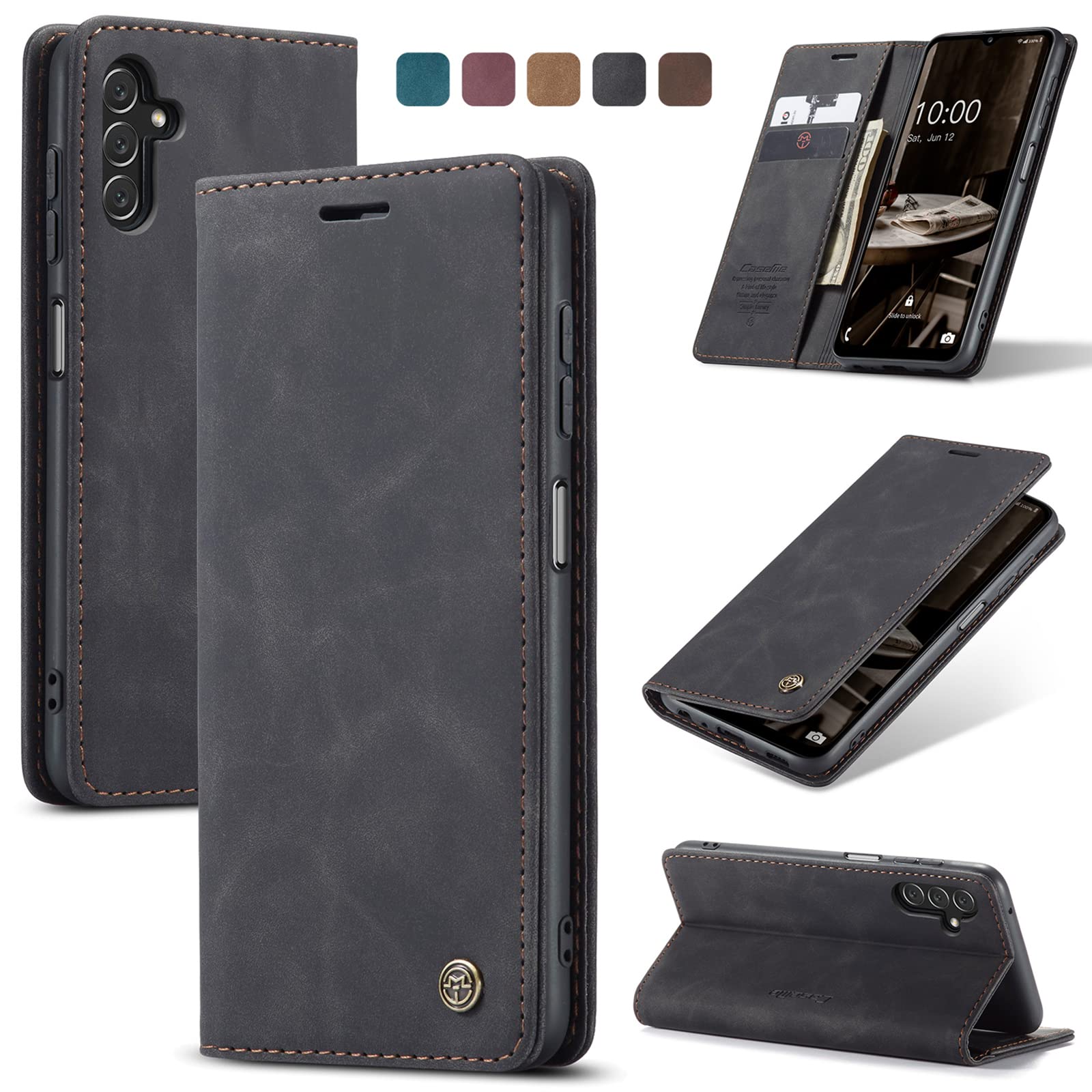 owlhold Cover per samsung A14,Cover Samsung Galaxy A14 4G/5G Magnetica Portafoglio Flip[Antiurtoo][Cavalletto][Carta Fessura] Custodia Pelle per Samsung Galaxy A14-Nero