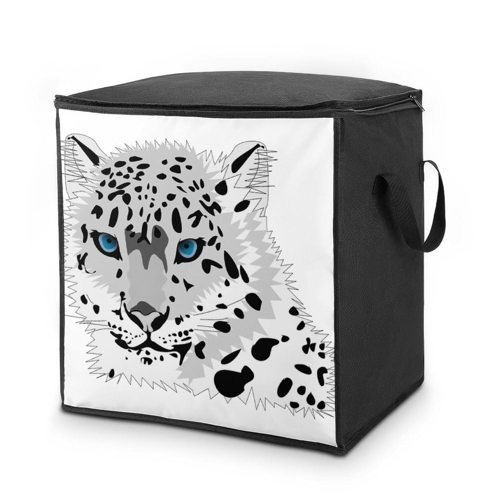 Lyfthologen 70L Storage Bags, Snow Leopard Storage Box with Lid Zipper And Handles, Clothes Bags for Quilt, Blankets, Bedding