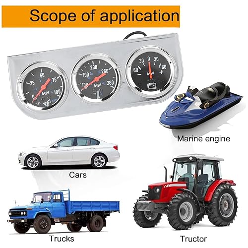 Miniatura 6 de Kit de calibre triple 3 en 1, 2 pulgadas, medidor de presión de aceite de temperatura del agua, medidor de AMP de metal sólido alto para automóvil